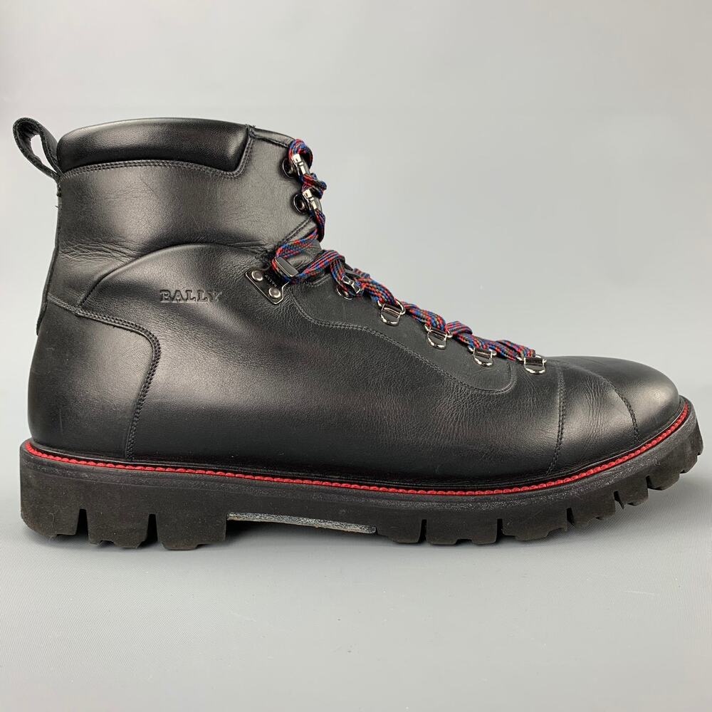 BALLY Charli Size 11 Black Contrast Stitch Leather Fur Ankle Hiking Boots